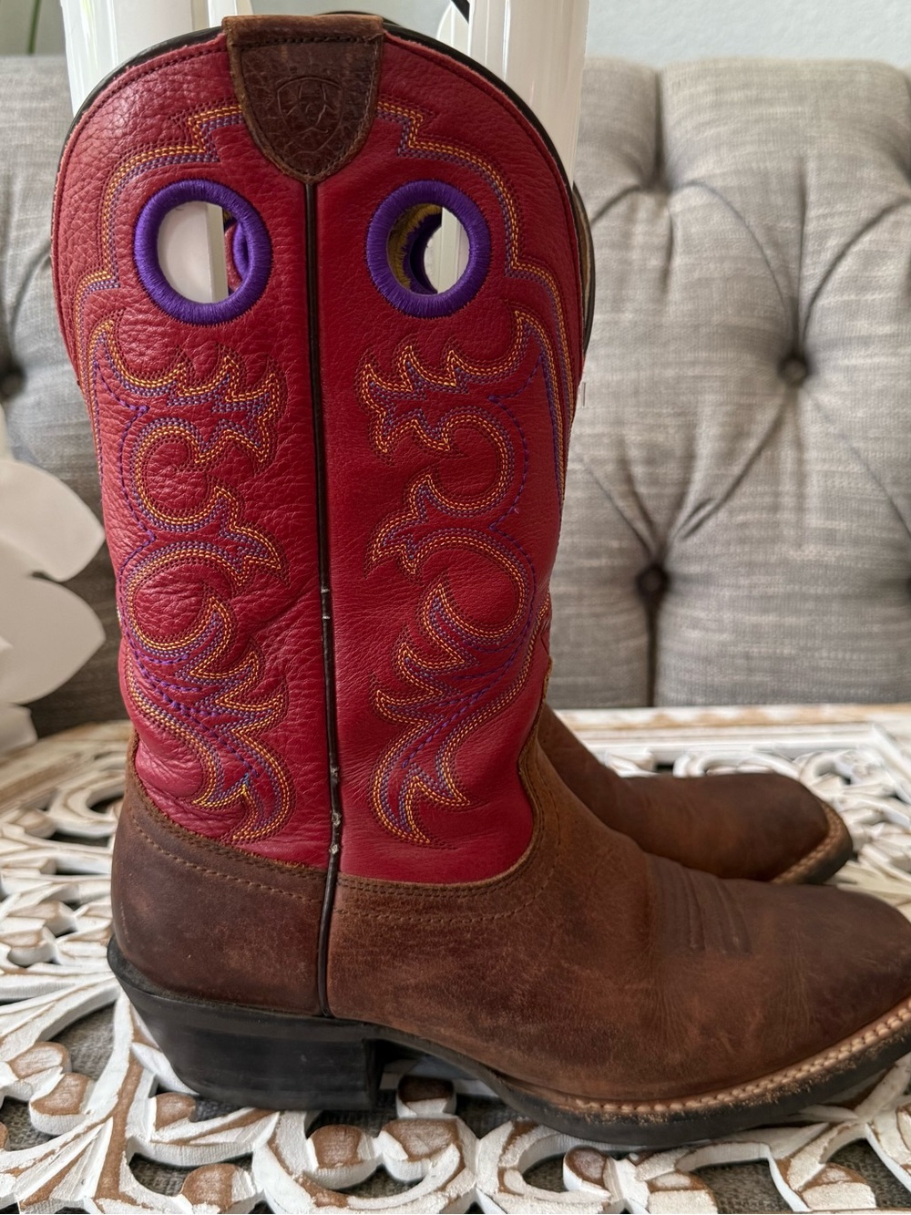 Ariat Brown & Red Leather Cowboy Boots Women’s 7 - Picture 5 of 8